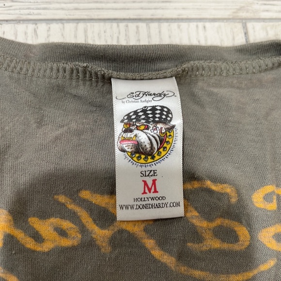 Ed Hardy Christian Audigier American Gangster rhinestone v neck t shirt Rare - Picture 2 of 7